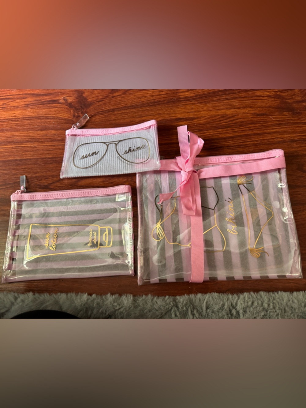 Clear Pink Travel Bags/ Pouch Set (set of 3)